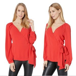 NWT Trina Turk Women's Hue Long Sleeve Lacquer Red Wrap Top Size Small